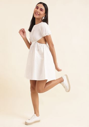 Backless White short midi dress