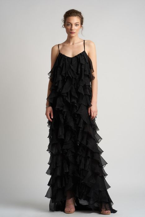 Long Silk Dress with Ruffles