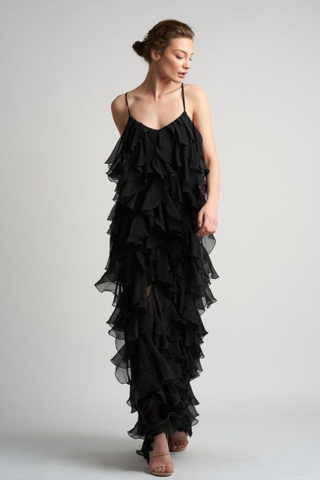 Long Silk Dress with Ruffles