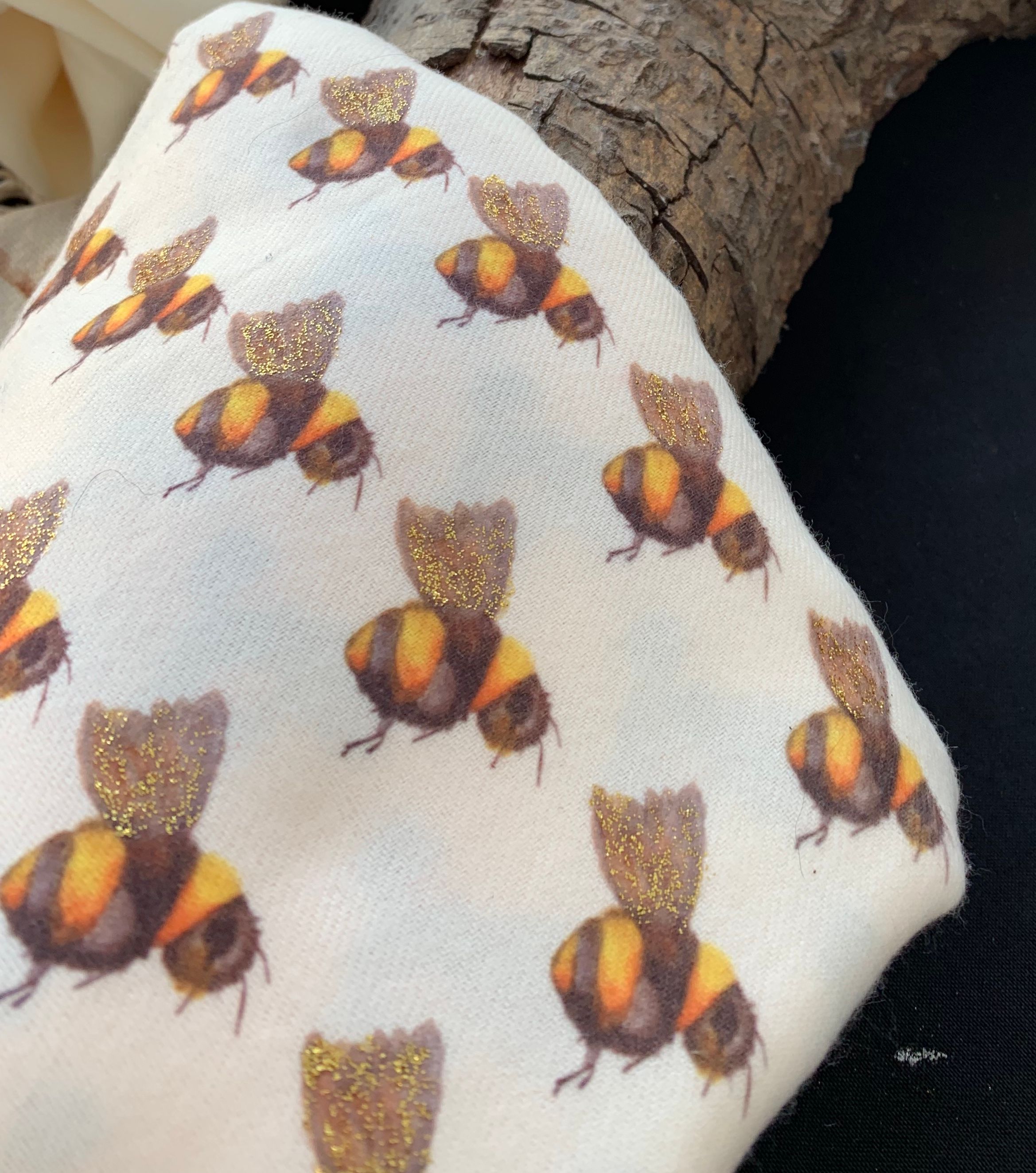 Bees Handprinted on a Cashmere Blend Scarf