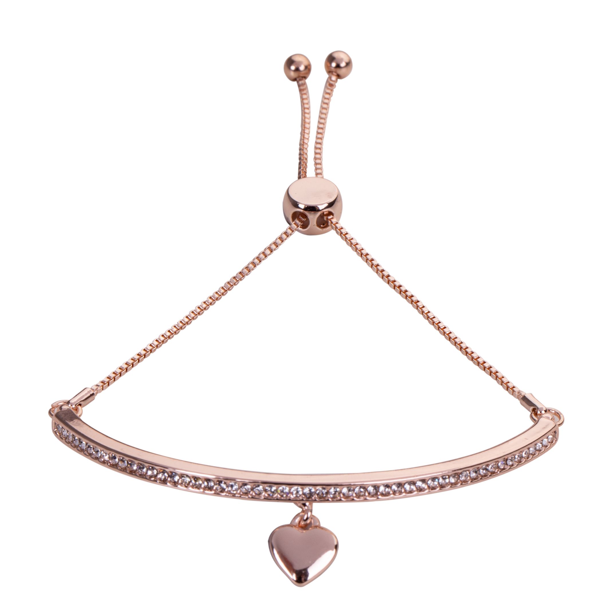 Keira Gold Plated & Crystal Bar Heart Pendant Drawstring Bracelet