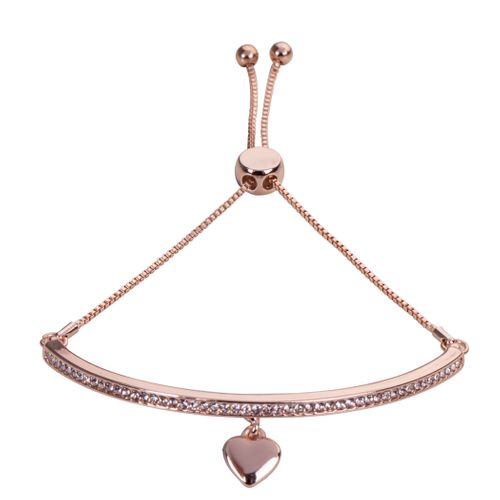 Keira Gold Plated & Crystal Bar Heart Pendant Drawstring Bracelet
