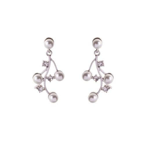 Coco Rhodium Plated & Pearl Floral Drop Earrings