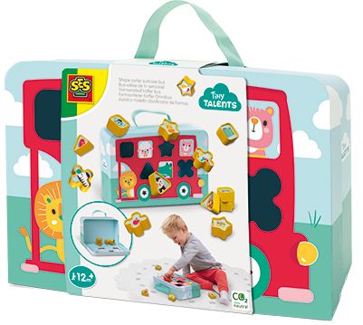 Shape sorter suitcase bus