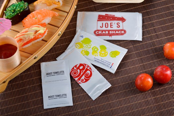 Moist towelette with lemon scented