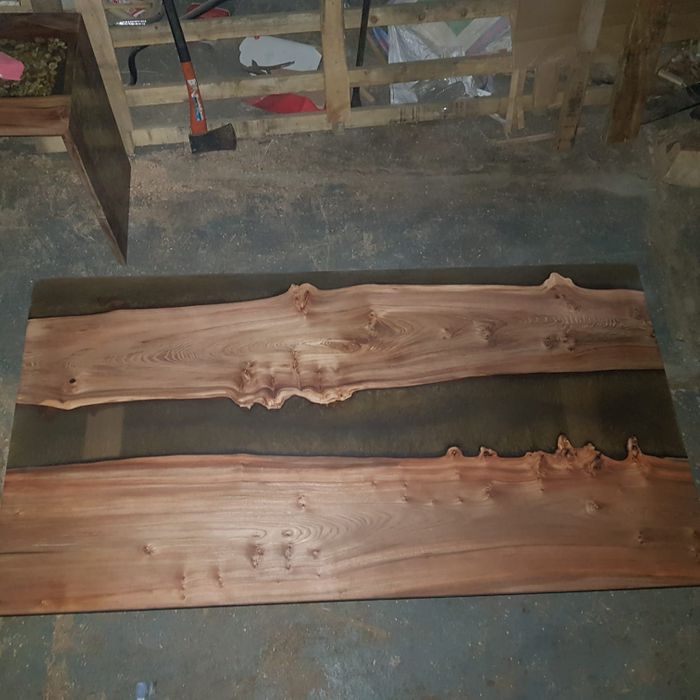 Hardwood and resin dining table