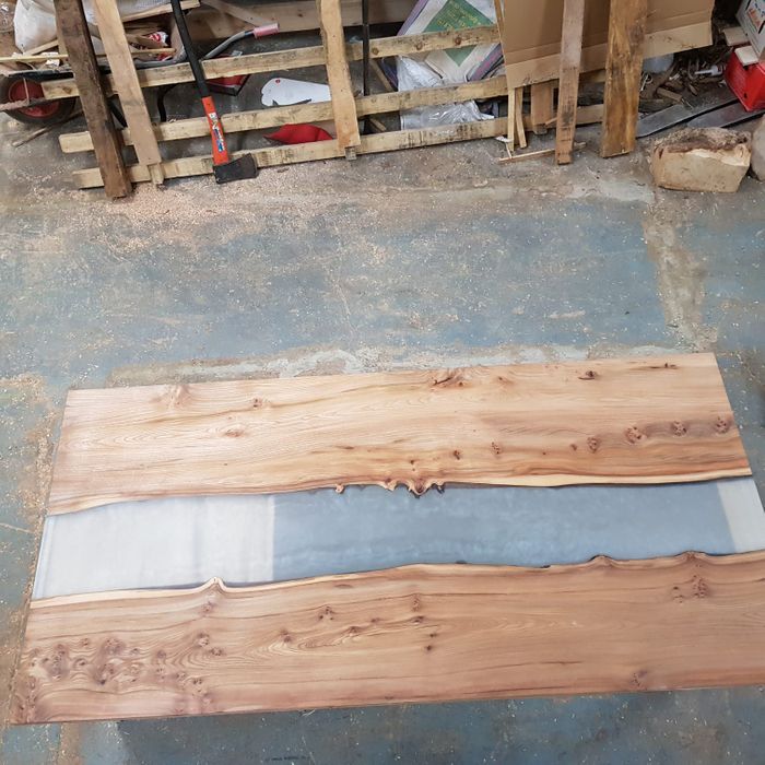 Hardwood river resin desk