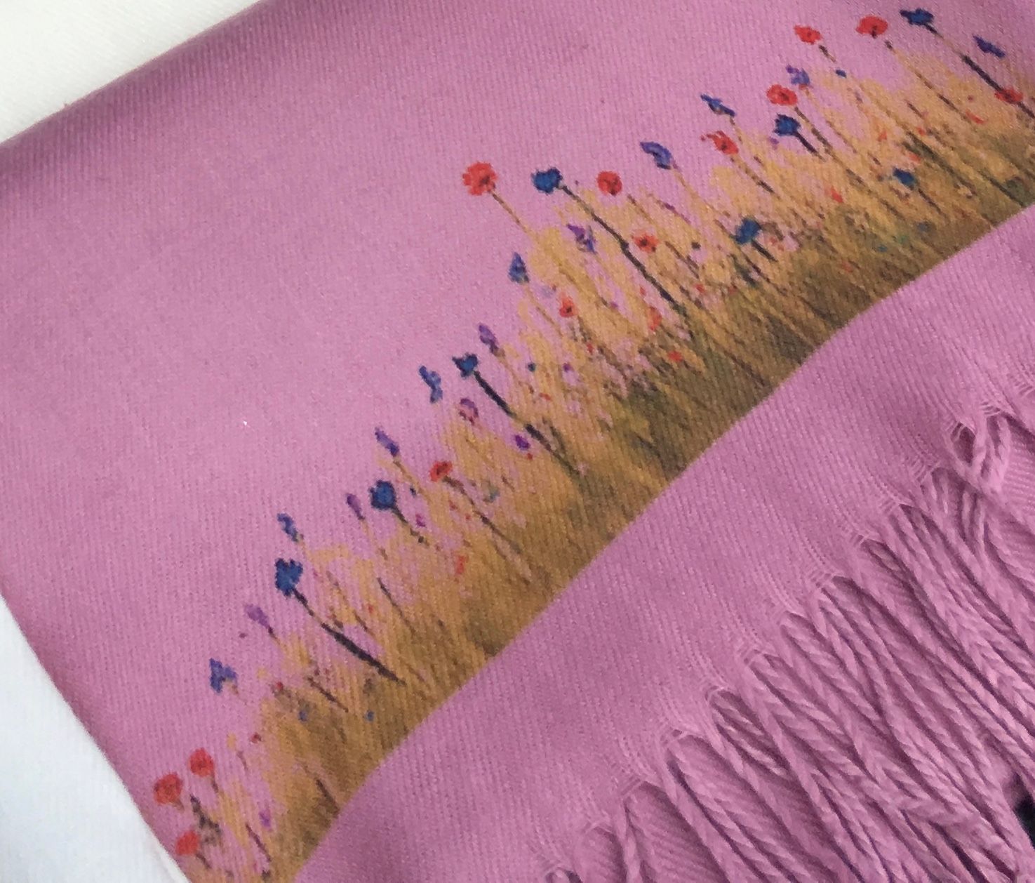 Wildflowers handprinted on a Cashmere Blend scarf