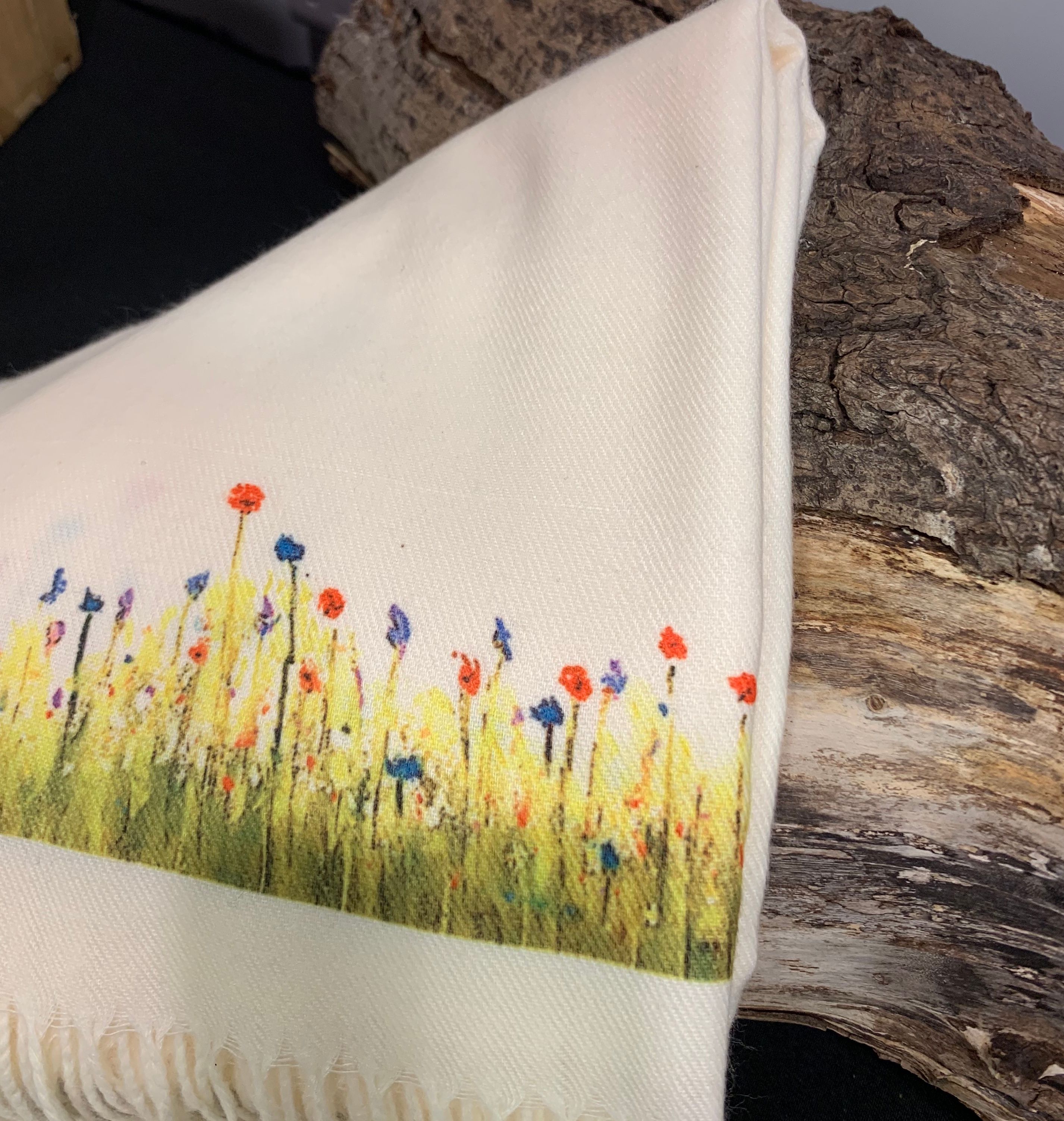 Wildflowers handprinted on a Cashmere Blend scarf
