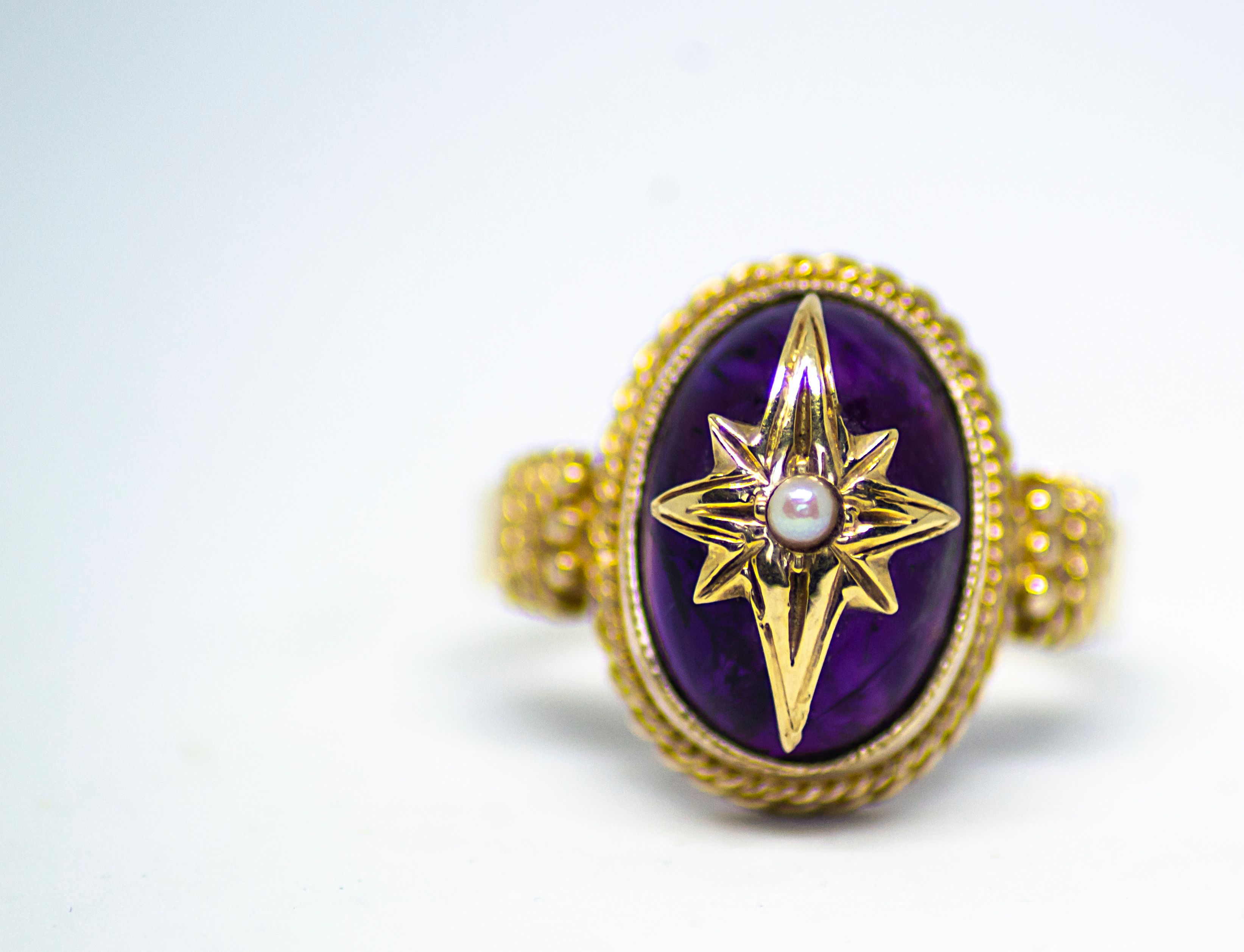 Victorian style Cabochon Amethyst with Pearl star Ring