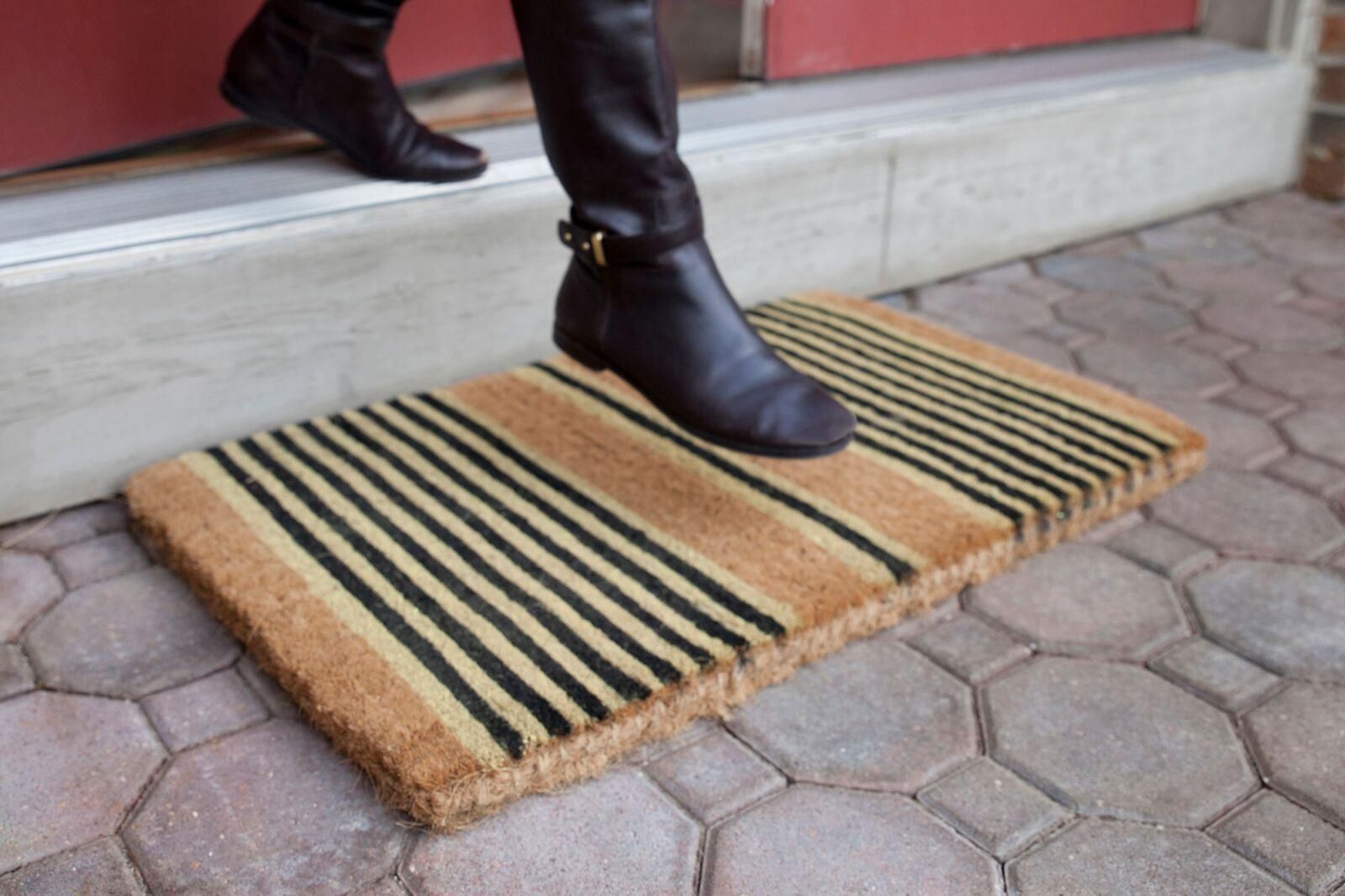 Ticking Stripes Black Handwoven Coconut Fiber Doormat Spring Fair