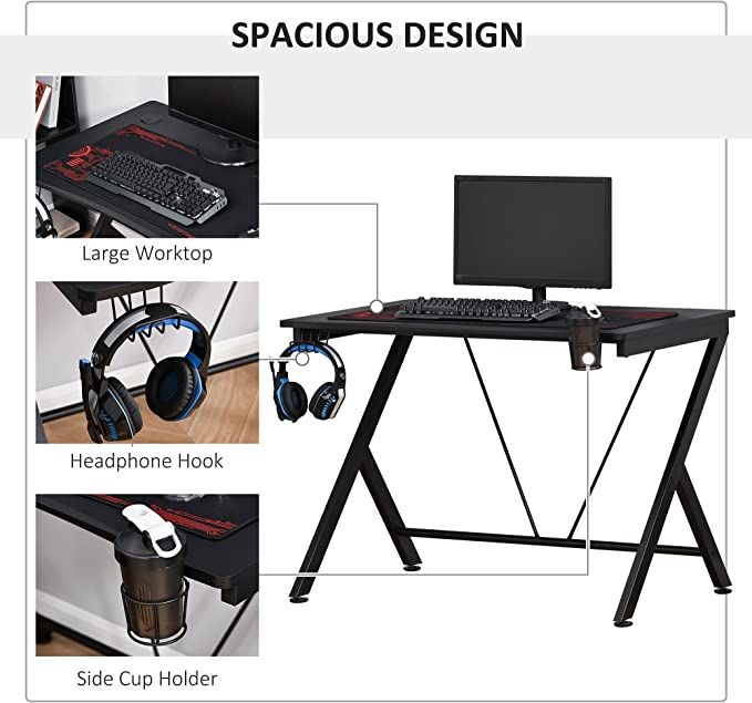 HOMCOM Gaming Desk with Cup Holder,