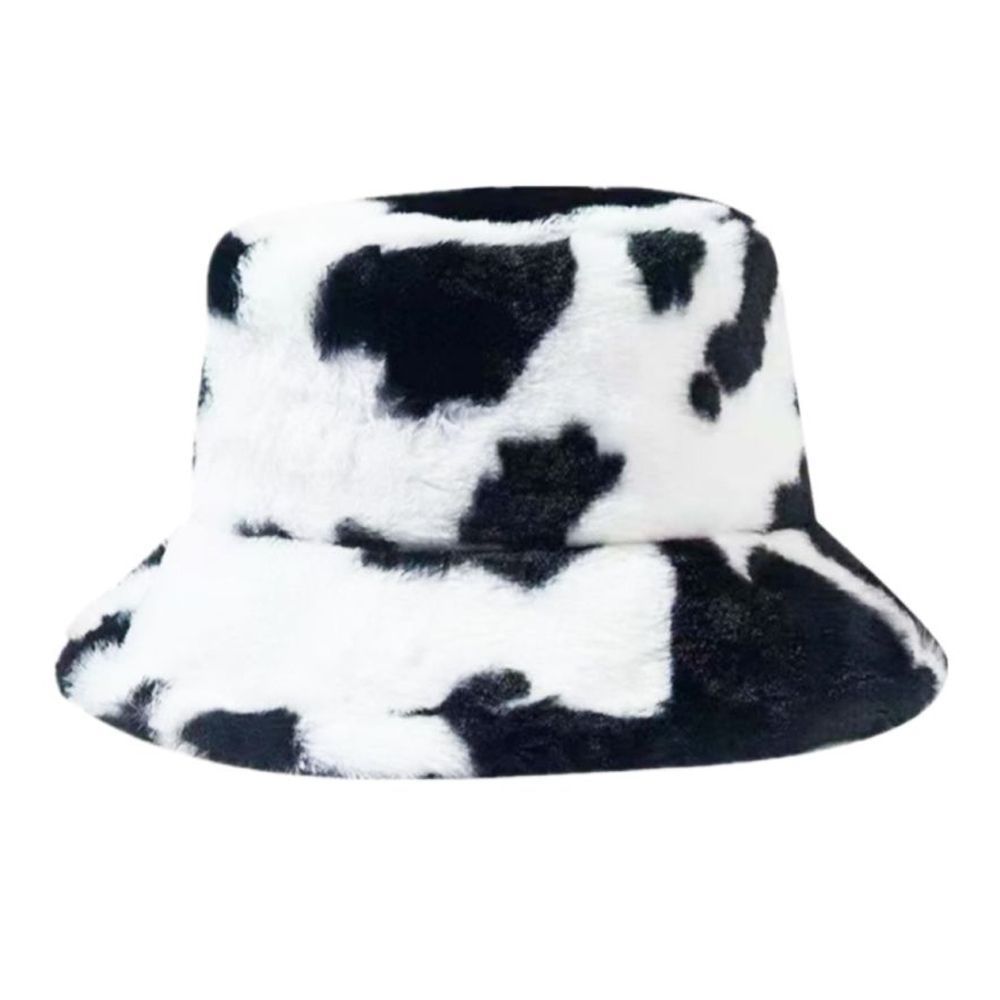 Maz Cow Print Fluffy Faux Fur Bucket Hat