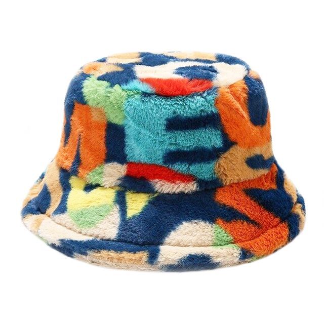 Maz Cow Print Fluffy Faux Fur Bucket Hat