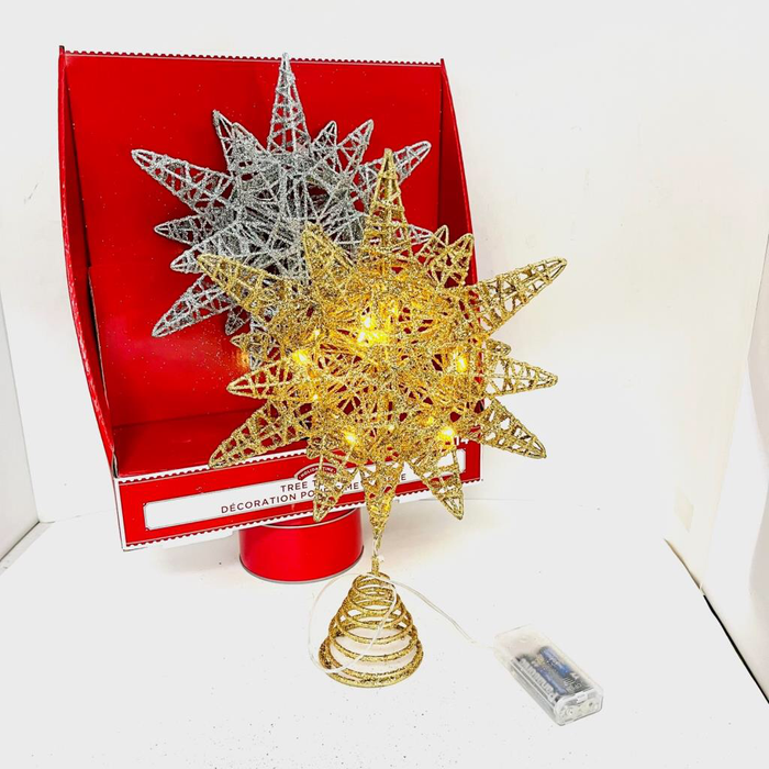 LED light-up 3D star tree top glitter