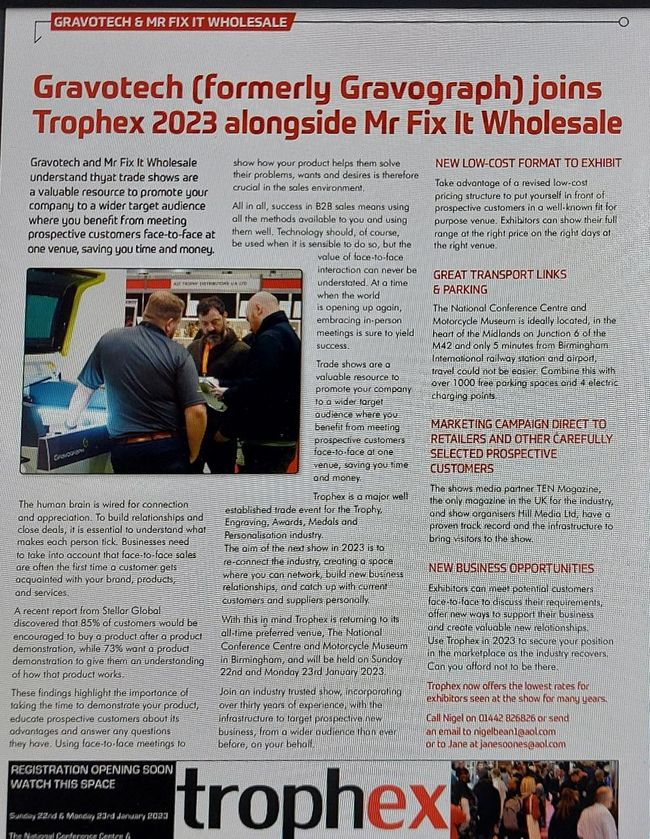 Gravotech (formerly Gravograph) joins Trophex 2023 alongside Mr Fix It Wholesale