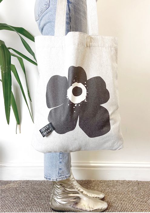 Personalised, recycled grey and blue tote bags