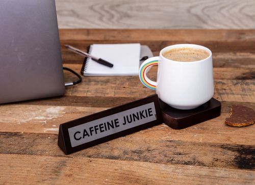 Caffeine Junkie Wooden Desk Sign