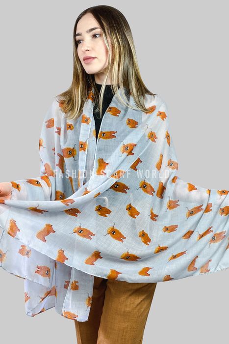 Cute Scottish Highland Buffalo Print Scarf / SC-3893