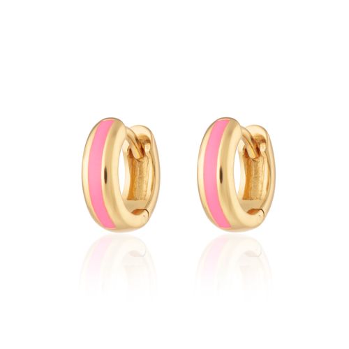 Candy Stripe Huggie Earrings in Neon Pink