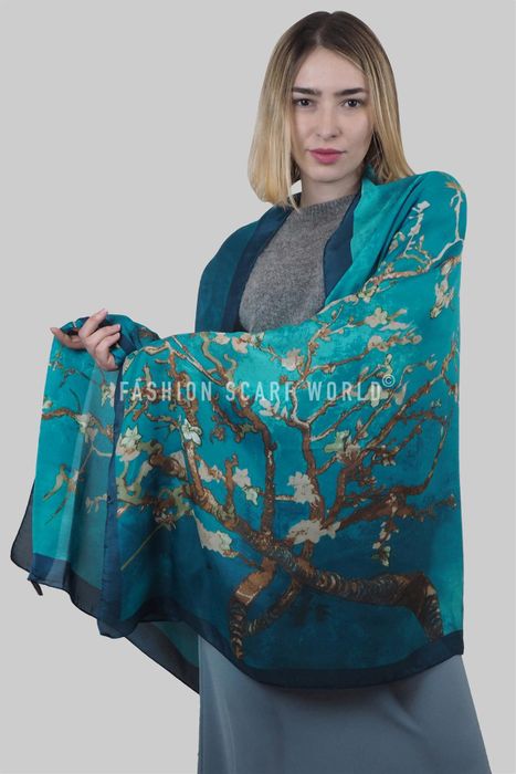 Van Gogh Almond Blossom Print Silk Scarf / SC-3380
