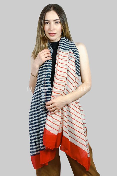 Nautical Stripe With Flower Print Scarf / SC-3874