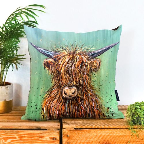 Highland Cow Vegan Cushion by Emma Haines