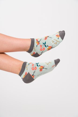 Pheasants & Flowers Trainer Socks Duck Egg