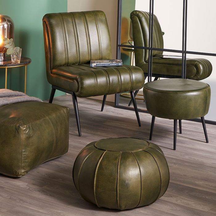 Tatiana Sage Green Leather and Iron Chair