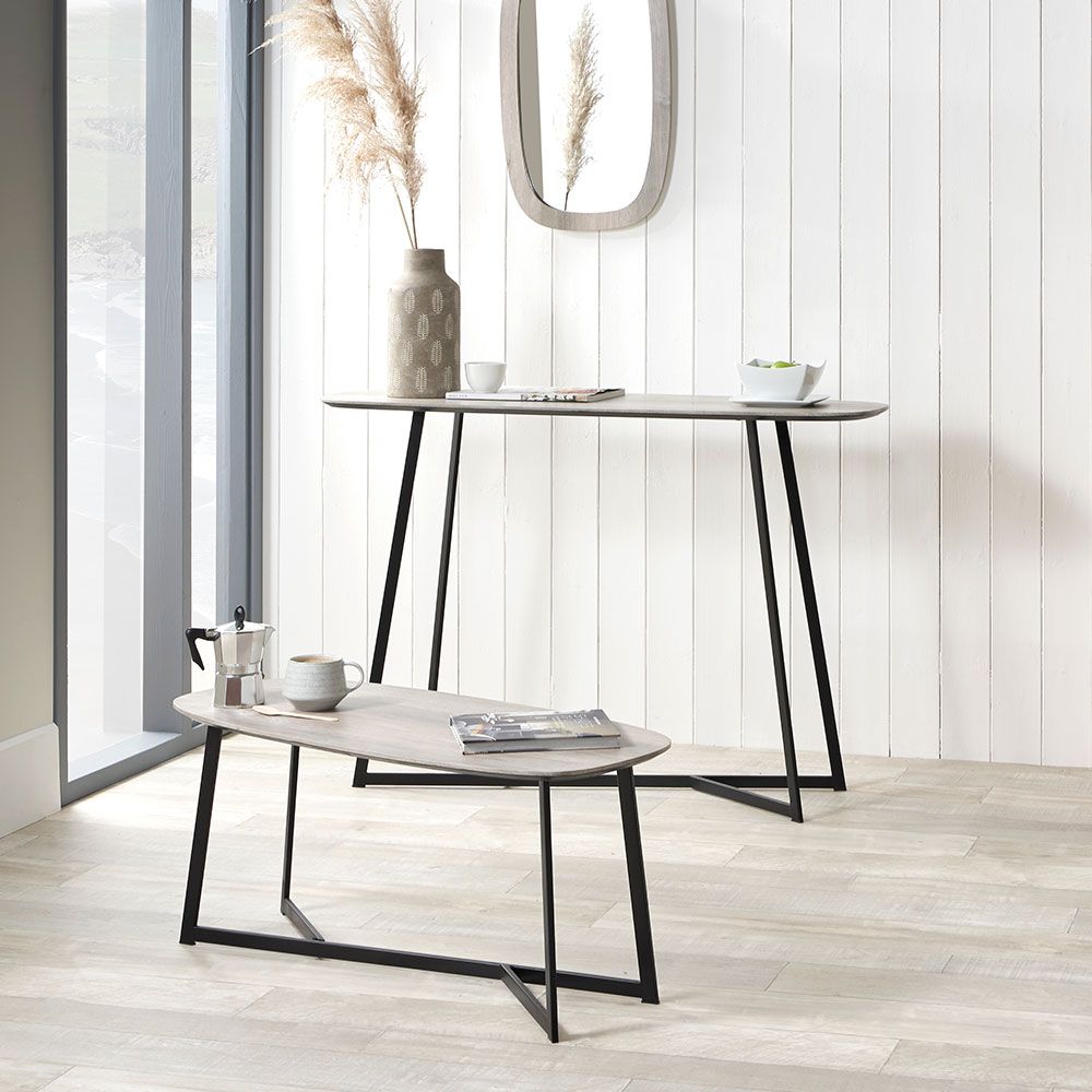Ukiah Grey Oak Veneer & Black Metal Coffee Table Spring Fair 2025