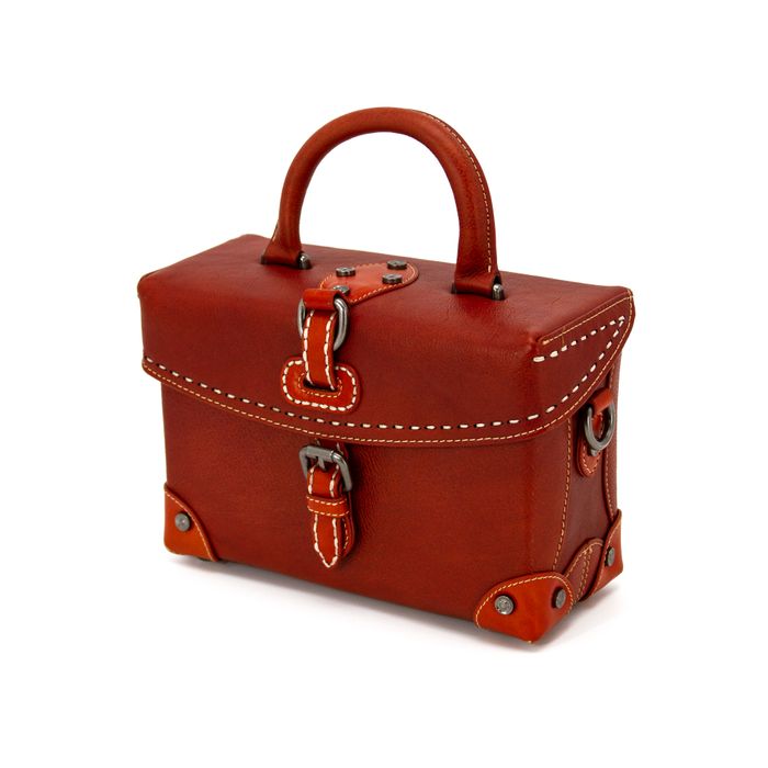 Contrast color retro small luggage style leather bag