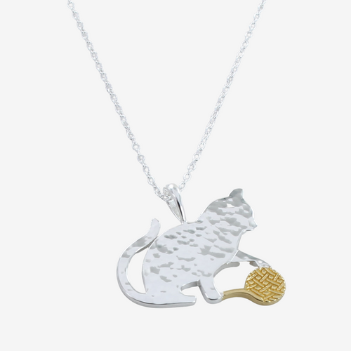 Cat and Wool Sterling Silver Necklace