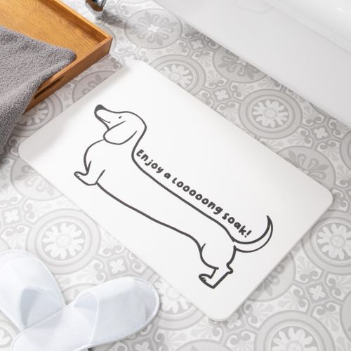 Dachshund White Stone Non Slip Bath Mat
