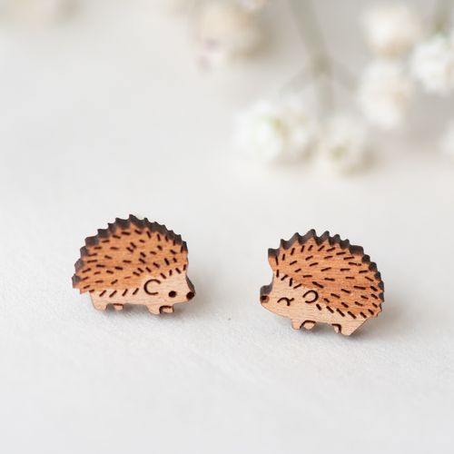 Robin Valley Hedgehog Wooden Earrings