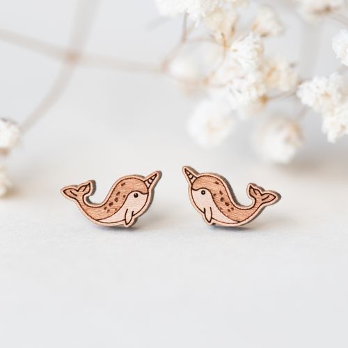 Robin Valley Narwhal Wooden Earrings