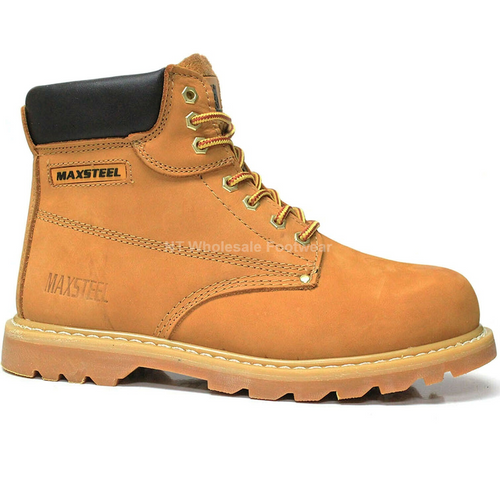 Maxsteel Goodyear Welted Lace-Up Steel Toecap Boots In Nubuck Honey MS06H