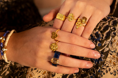 Gold plated mixed motif ring pack