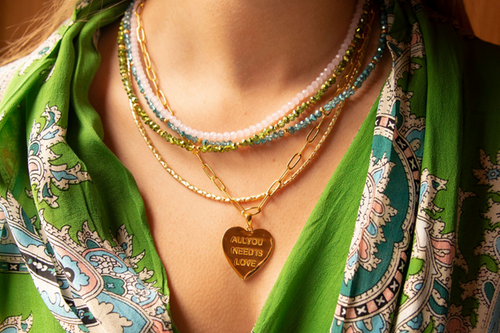 'All you need is love' gold heart charm necklace