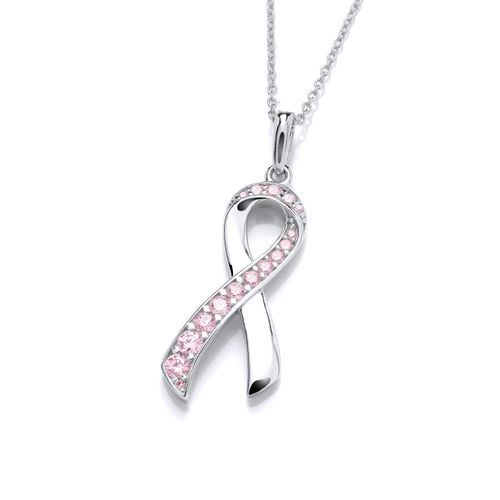 Silver and pink cubic zirconia ribbon necklace