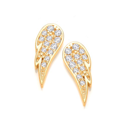Gold plated silver and cubic zirconia angel wing earrings