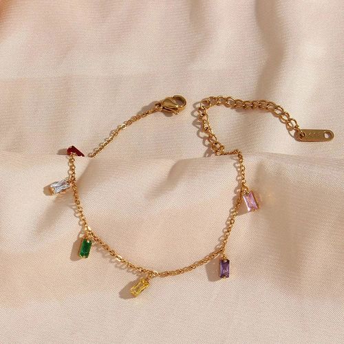 Rainbow Charm Drop Bracelet in Gold