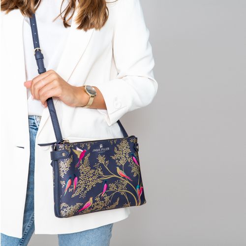 SMOKEY BLUE BIRDS ZIP TOP CROSSBODY