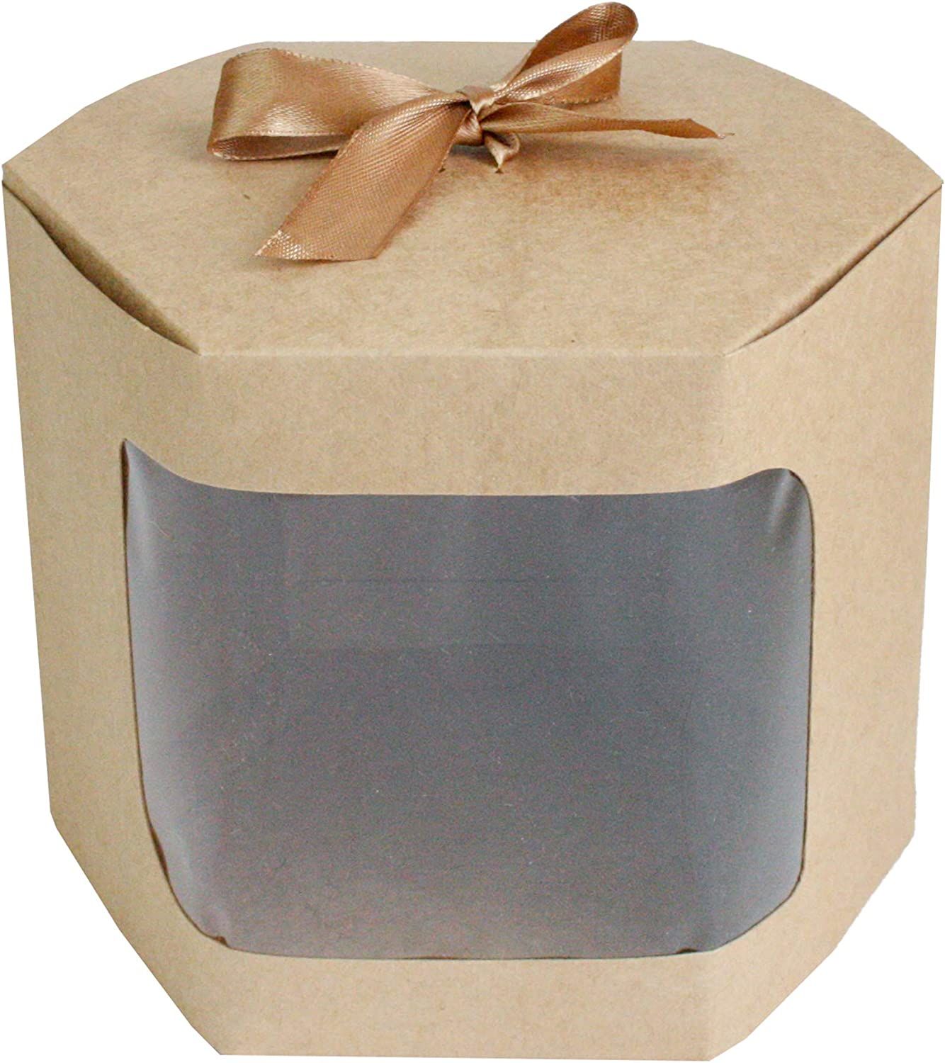 Pack of 12 Brown Kraft Bag Cupcakes Cookies Muffin Pie Box with Clear Window and Ribbon