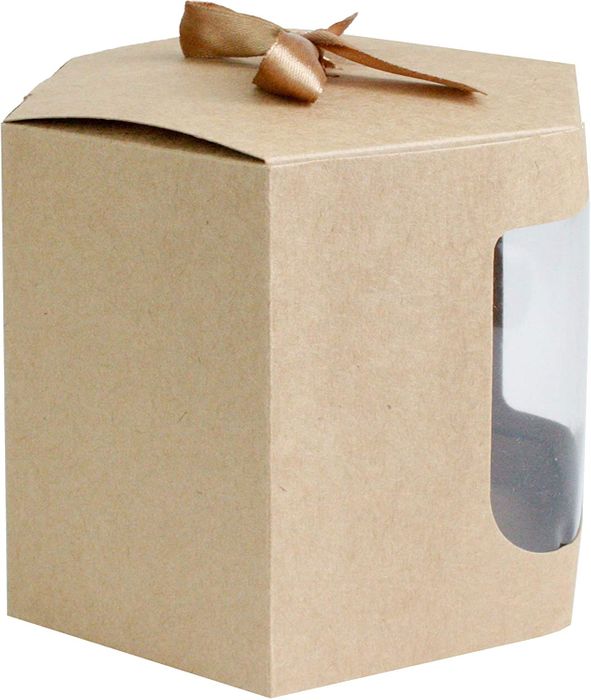 Pack of 12 Brown Kraft Bag Cupcakes Cookies Muffin Pie Box with Clear Window and Ribbon