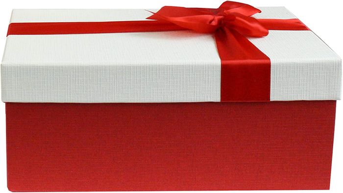 Red Box with Cream Lid, Chocolate Brown Interior and Satin Decorative Bow Ribbon