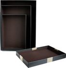 Set of 3 Rigid Luxury Rectangle Shaped Presentation Gift Box, Black Box with Lid, Printed Interior and Cream Satin Decorative Ribbon