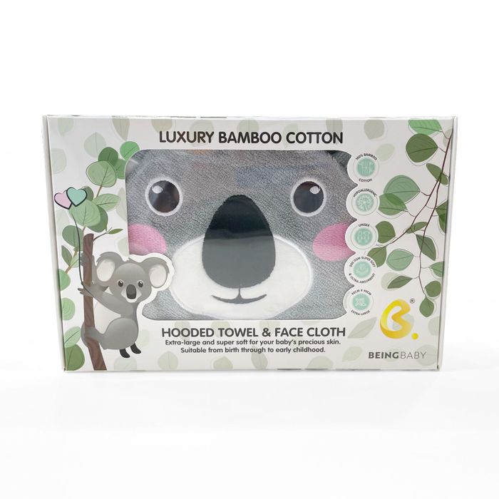 Luxury Bamboo Hooded Koala Towel and Face-cloth Set