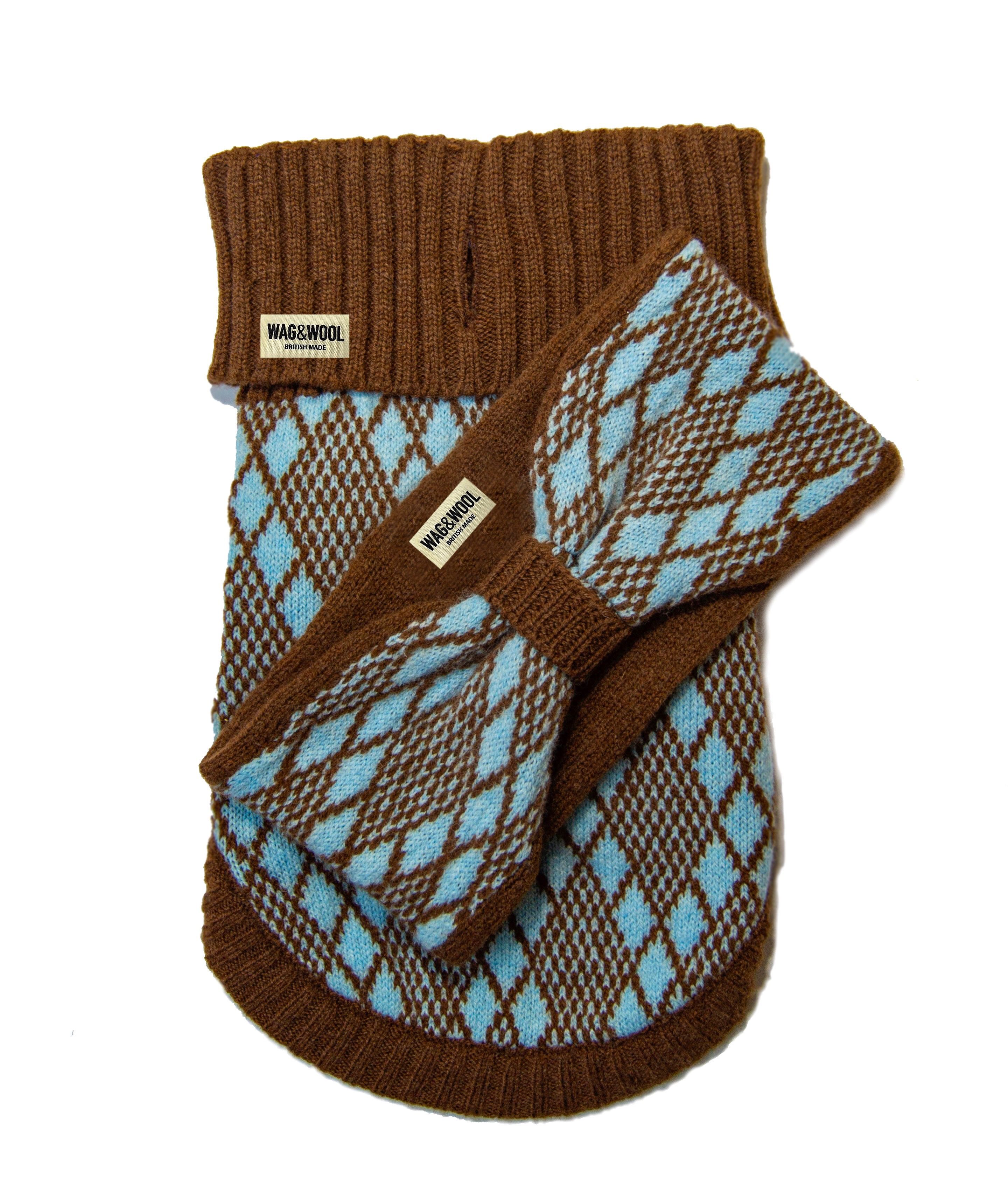Turquoise & Brown Dog Jumper and Matching Headband Gift Set