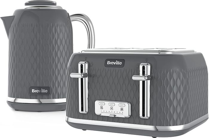 Breville Curve 1.7L Kettle and 4 Slice Toaster - Grey & Chrome