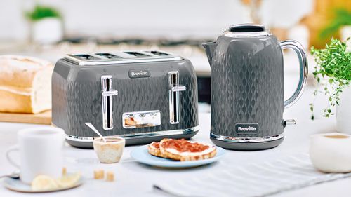 Breville Curve 1.7L Kettle and 4 Slice Toaster - Grey & Chrome